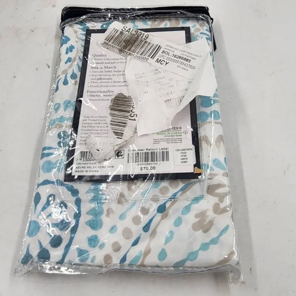 Charter Club Damask Paisley Sham Unisex European Blue Zip Closure